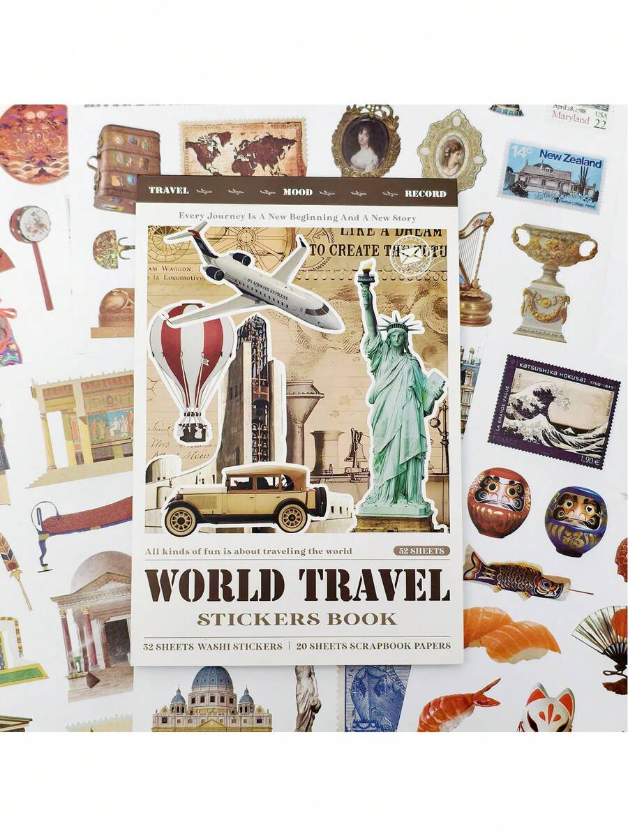 32 tờ nhãn dán Washi và 20 tờ giấy dán sổ lưu niệm, chủ đề kiến trúc du lịch thế giới, sổ dán sổ lưu niệm, sổ kế hoạch, văn phòng phẩm thẩm mỹ, đồ dùng học tập, trở lại trường - Nhiều màu - Xem 1