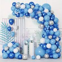 Set de 38 piezas de decoraciones de globos de metal azul y blanco con confeti multicolor - Ideal para revelación de género, cumpleaños, reuniones de adolescentes, bodas y despedidas de soltera - Azul - Ver 4