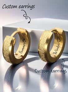 nkeybbon 2 件定制原装 18K 沙特黄金可典当简约磨砂圆形男士耳环配饰珠宝礼品防过敏姓名字雕刻 - 彩色 - 查看 2