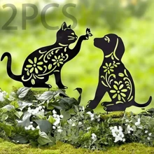 Estatuas y estacas de decoración de jardín metálicas con motivos de gato, perro, gatito, pollo aptas para exterior, resistentes al agua y al óxido, para decoración de jardín y césped, ideales como decoraciones para Día del Padre, Día de la Madre, San Valentín, Navidad, bodas, aniversarios, graduaciones y regalos de inauguración de casa.