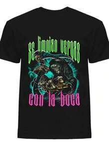 Se Limpian Vergas Con La Boca- Top Casual de Verano en Negro, Diseño Gráfico Blanco, Tejido de Poliéster Cómodo para Atuendo Casual, Ropa de Playa | Cuello Redondo Casual | Camiseta Ligera, Camisa de Playa Tejido Transpirable 220g algodón pesado - Negro - Ver 1