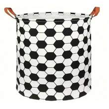 Laundry Hamper, Black And White Grid, Football Pattern Large Canvas Fabric Lightweight Storage Basket Toy Organizer Dirty Clothes Collapsible Waterproof For College Dorms, Children Bedroom,Bathroom