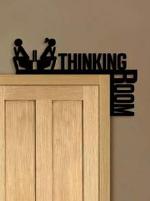 1pc Humorous Metal Toilet Door Sign - Wall-Mounted Bathroom Decor, Printed With "Thinking Space" - Surface Mounted Door Plaque, Suitable For Home, Bathroom, Toilet, Office. Bedroom Decor, Home Decor, Wall Decor - Black - View 1