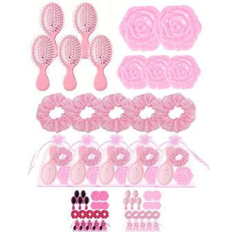 20 Pcs Pink Party Favors Makeup Party Favors Lets Go Party Supplies Hair Accessory Includes 5 Rose Design Compact Mirror 5 Small Hairbrush 5 Scrunchies 5 Organza Bags For Sleepover Party Spa Party Supplies