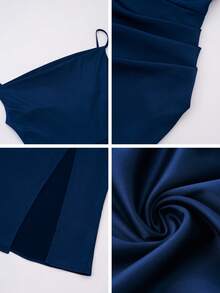 Look Polly 夏季女装，纯色真丝长裙吊带裙，婚礼女装，秋季女装，返校服，派对女装，露肩连衣裙，舞会礼服，优雅性感露腿长裙，返校节礼服，万圣节服装，女士约会夜服装，女士圣诞服装 - 藍色 - 查看 10