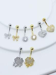 1 件装心形蝴蝶结形锆石肚脐环肚脐环肚脐钉 14G 圆杆穿孔首饰女士 - 蝴蝶結 心 - 查看 3