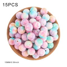 15pcs, Silicone Beads (15mm Printed Silicone Beads), Suitable For DIY Handmade Bead Pens, Keychain Pendants, Etc - Multicolor - View 2