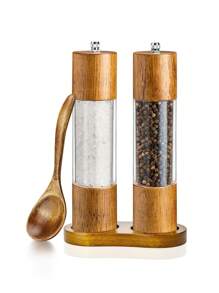 1pc/2pcs/3pcs/4pcs Manual Wooden Pepper Mill With Transparent Acrylic For Black Pepper, Sichuan Pepper, Sea Salt Grinder Seasoning Bottle - Brown - View 2
