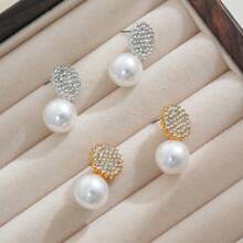 1 件独特设计珍珠和水晶向日葵耳钉，适合女性日常、婚礼、节日佩戴 - 太陽花珍珠耳環 - 查看 1