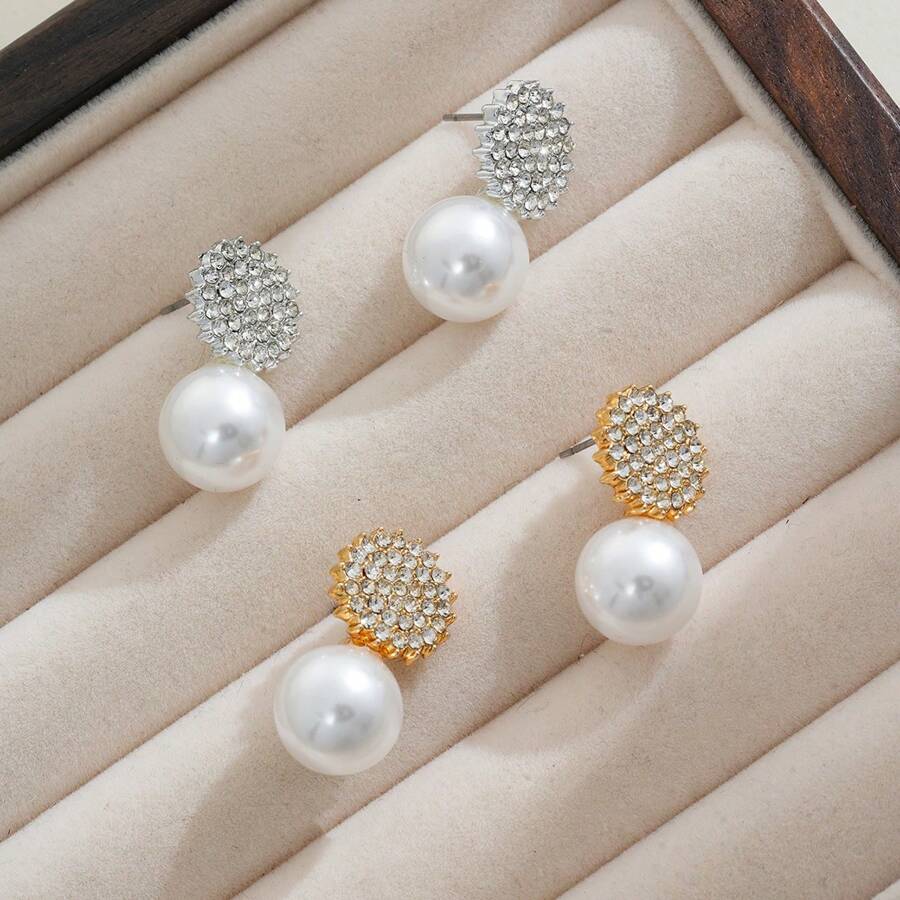 1 件独特设计珍珠和水晶向日葵耳钉，适合女性日常、婚礼、节日佩戴 - 太陽花珍珠耳環 - 查看 1