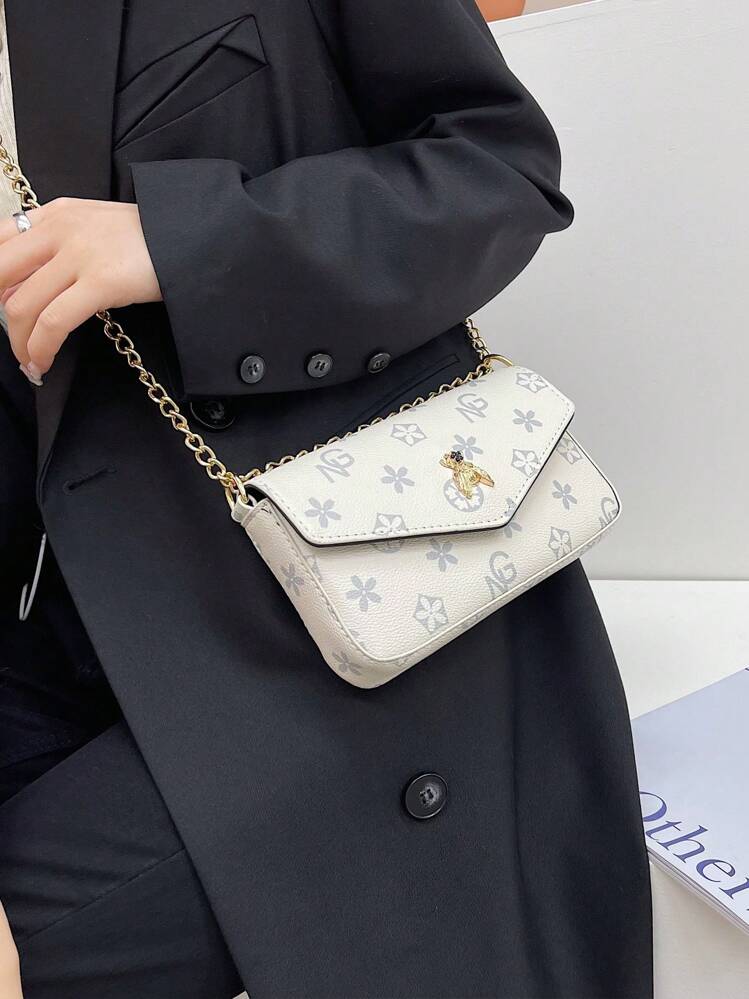 Bolso bandolera de metal con correa de cadena, minimalista y versátil de estilo vintage - Blanco - Añade 5