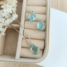 NECKLACE KIT WITH MINT ZIRCONIA DROP EARRINGS SILVER PLATED - 薄荷 - 查看 1