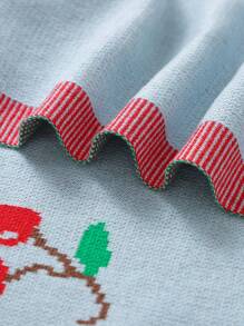 Infant Knitted Blanket With Cherry Brocade Pattern, Children Quilt, Baby Swaddle Wrap - Baby Blue - View 5