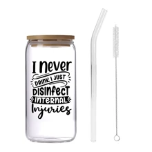 1 件 16 盎司玻璃杯套装，带吸管和清洁刷，送给朋友的有趣礼物，生日，友谊，最好的朋友，幽默礼物，玻璃器皿礼物，可乐杯，咖啡杯，奶茶杯，高硼硅玻璃 - 彩色 - 查看 9