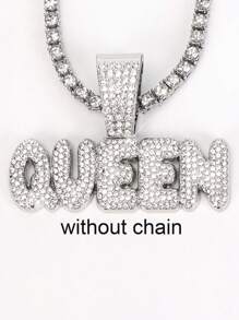 LIGHTSOME Hip Hop Bling Rhinestone Crown KING Pendant Necklace For Men Punk Tennis Chain Link With Queen Pendant Jewelry Gift For Women - Silver - View 10