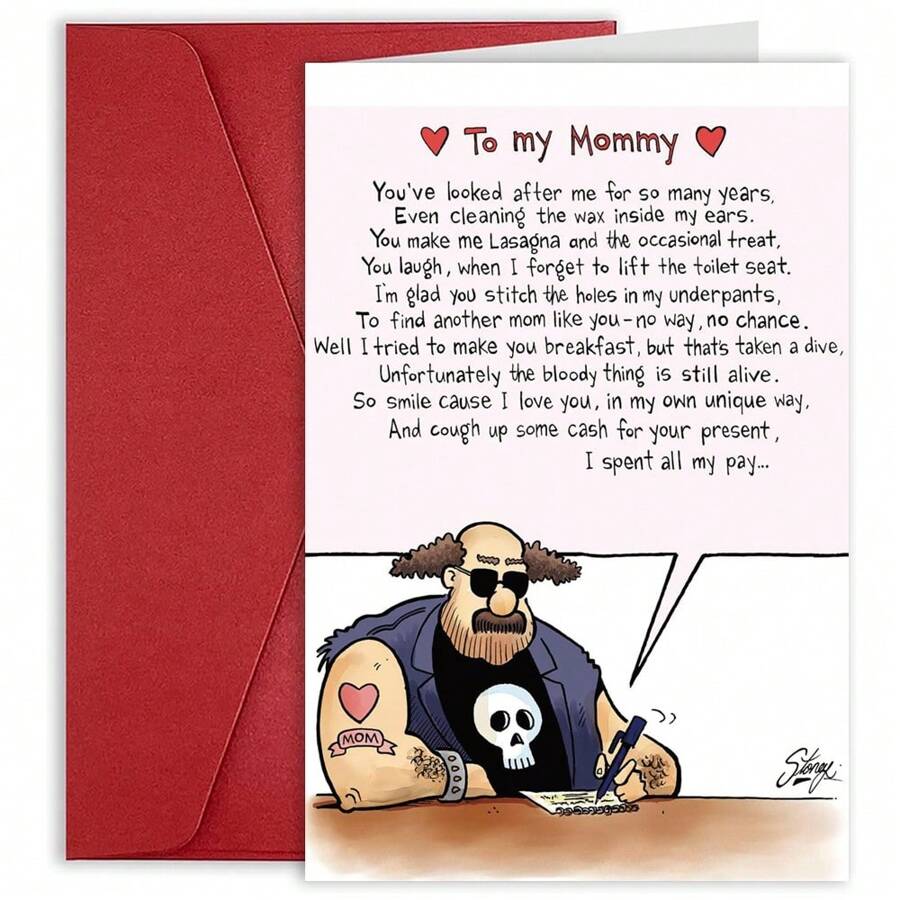 1 张搞笑母亲节贺卡 - 卡通漫画幽默，带信封的搞笑卡片 - 致我的妈妈