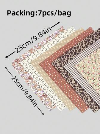 7 Colors Retro Brown Patchwork Fabric Set, Random Solid, Ditsy Floral, Plaid, Polka Dot Fabric Bundles For DIY Crafts And Sewing, Wholesale Small Fabric Pieces