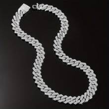 Mens Cuban Link Chain Miami Cuban Necklace Chain Diamond Cut Chains For Men Women 14mm Iced Out Hip Hop Jewelry - 銀色 - 查看 3