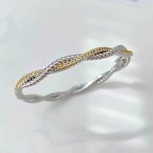 European Style 18K Gold Plated Copper CZ Inlaid Wave Cross Bangle Bracelet, Casual & Commuting, Light Luxury