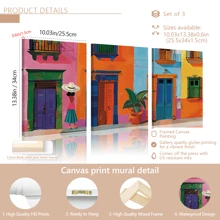 Set de 3 impresiones en lienzo de arte abstracto moderno - Vibrante escena de la calle de México, perfecta para la decoración del hogar y la oficina, póster de pueblo vibrante, decoración para dormitorio universitario, apartamento, regalos para decorar paredes en hotel, hogar, sala de estar, dormitorio, baño y oficina
