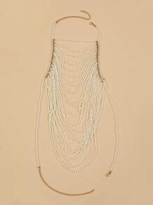 2pcs Elegant Multilayer (Faux) Pearl Handmade Braided Jewelry Set - Necklace And Earrings, Suitable For Daily Wear, Parties, Holidays, Perfect Gift For All Seasons - White - View 6
