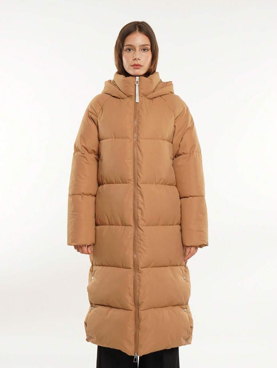 Chaquetas acolchadas extra largas para mujer, con capucha, cálidas, repelentes al agua, abrigo de invierno con cremallera bidireccional