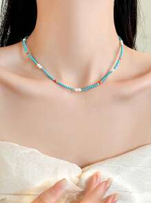 1 Piece French Retro Green Beads Pearl Necklace For Women In 2025 Fashion Jewelry Sexy Collarbone Chain For Girls Luxurious Accessories
