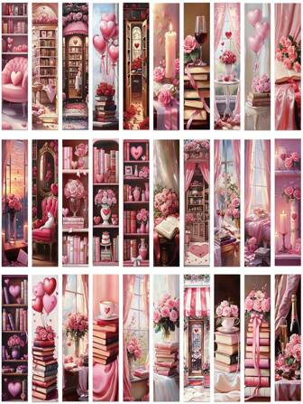 30 stycken rosa bokmärken, romantiska buketter till julklappar, kreativa dekorativa brevpapper för studenter, kontor, läsböcker, gör-det-själv-bokmärken för sidmarkörer, alla hjärtans dag-bokmärken, skolmaterial, tillbaka till skolan