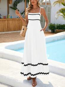 Women's Summer Flowy Dress Casual Sleeveless Beach Holiday Dress With Thin Straps - trắng - Xem 3