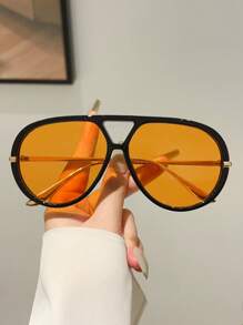 1pc Women's New Large Frame Fashion Glasses, Multi-Color Unique Frame, Double Bridge Design, Luxurious Style, Fashionable Metal Temples, Unisex Glasses - Multicolor - View 5