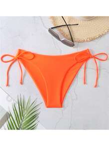 Women's Low Waist Bikini Bottoms Swim Shorts Solid Colour Side Tie Bathing Suit Bottoms For Holiday Seaside Beachwear Swimwear - Orange - View 6