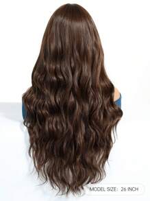 1顶合成耐热卷发假发，棕色，26英寸长，纤维材质，适合日常佩戴，自然逼真