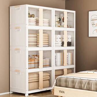 El diseño plegable integrado no requiere la instalación de un armario de almacenamiento plegable de gran capacidad, y la parte inferior tiene un armario de almacenamiento con puerta doble con ruedas móviles