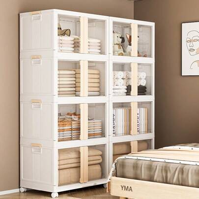 El diseño plegable integrado no requiere la instalación de un armario de almacenamiento plegable de gran capacidad, y la parte inferior tiene un armario de almacenamiento con puerta doble con ruedas móviles