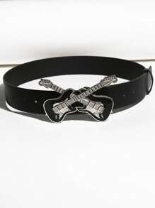 1 件女士金属吉他扣复古弹性宽装饰腰带，复古美式风格，Y2K 时尚，时尚设计 - A - 查看 1