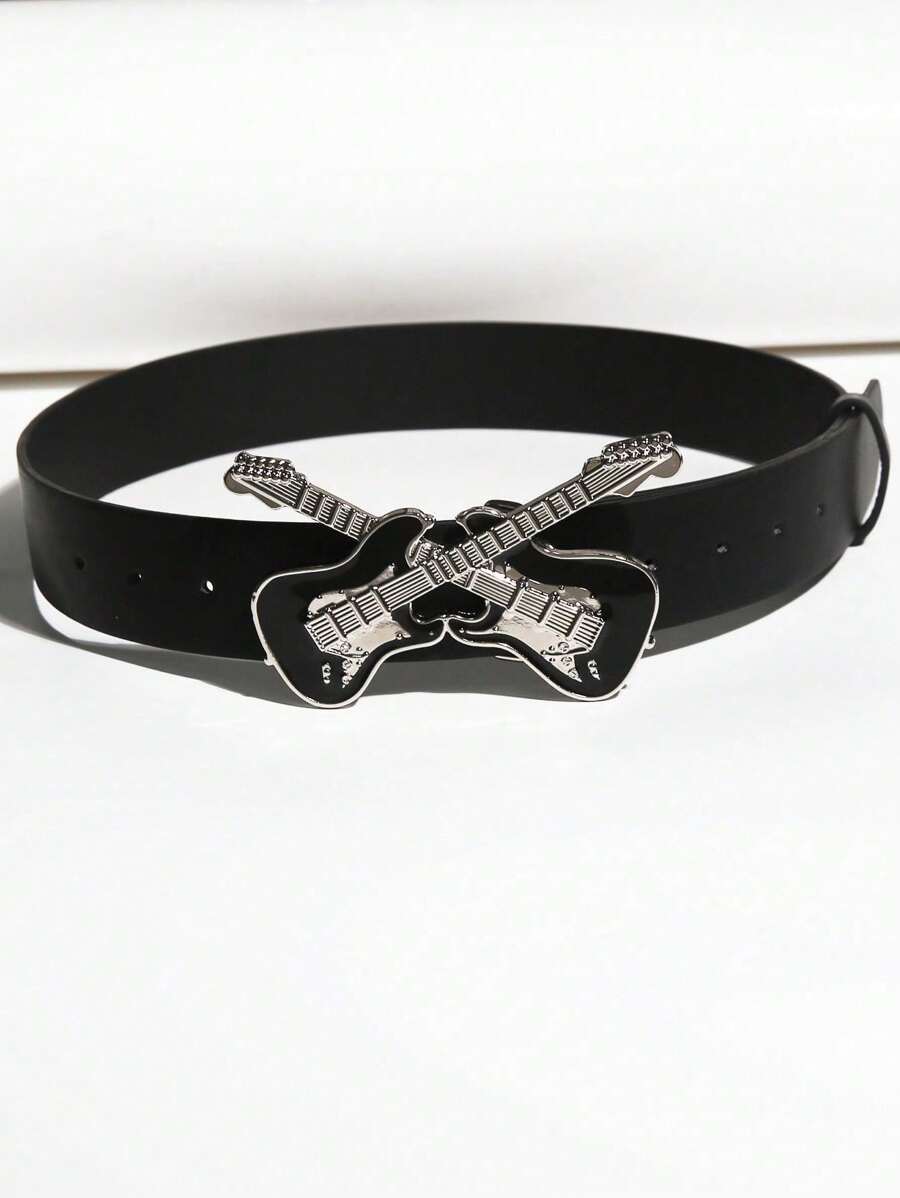 1 件女士金属吉他扣复古弹性宽装饰腰带，复古美式风格，Y2K 时尚，时尚设计 - A - 查看 1