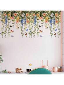 1 pieza Vides, flores, hojas, mariposas y abejas Pegatina de pared extraíble DIY para dormitorio, sala de estar, oficina, aula, pegatinas, vinilo para decoración del hogar, artículos de decoración del hogar para refrescar tu hogar - Multicolor - Ver 6
