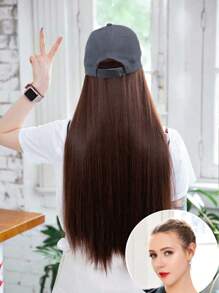 棒球帽配长直合成假发 - 24英寸内置假发帽，二合一防晒，适合女性，圣诞派对日常装扮皆宜 - 彩色 - 查看 5