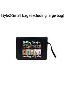 1 件/2 件教师感谢礼品套装 - 大容量时尚手提包，印有“教师”字样，黑色亚麻零钱包，化妆包，带衬里，无封口 - 非常适合教育工作者和学校工作人员，教师感谢礼物，时尚休闲配饰，适合外出、度假、日常通勤 - 黑色 - 查看 21