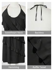 Eleganfit Women's Sexy Backless Sleeveless Chiffon Halter Ruffle Tassel Maxi Dress - 黑色 - 查看 5