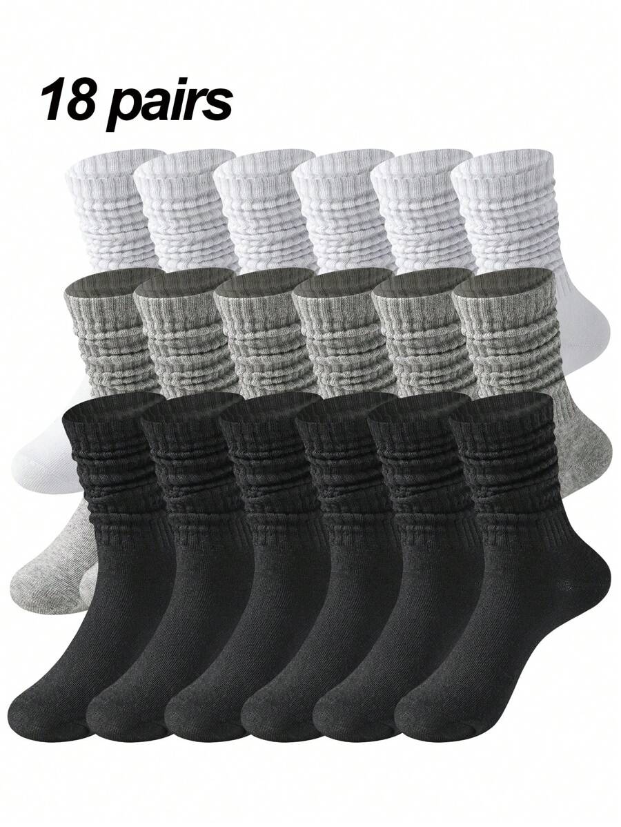 18 Pairs Women's Fashion Colorful Bubble Pile Socks, Comfortable, Breathable, Classic, European Style, Knee-High, Casual Tight Stockings