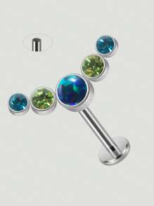 1PC Stainless Steel Internal Thread Labret Lip Ring Synthetic Opal&Rhinestones Cluster Curved Ear Cartilage Tragus Helix Daith Piercing Jewelry Unisex - Silver - View 8