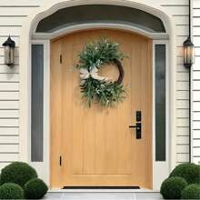 1 Peça Grinalda de Azeitona Verde Artificial com Flores Brancas e Fita - Perfeito para Decoração Rústica Interna/Externa, Parede ou Janela, Ótimo para Casa, Festivais, Decorações de Casamento