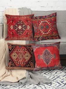 1pc Set Bohemian Throw Pillow Covers, Decorative Cushion Covers 45*45cm/18 "X18", Rustic Farmhouse Decor For Couch, Sofa, Patio & Outdoor - Linen Blend, Zip Closure, - Multicolor - View 4