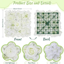 White Floral Wall Backdrop Panels (18-36 Panels) 15 X 15 InchesArtificial Floral Wall Panels  3D Silk Flower Wedding Backdrop Floral Wall Background For Wedding Reception Party Decorations - 白色 - 查看 4