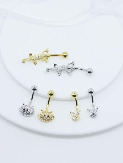 1 件锆石蝴蝶壁虎形状肚脐环肚脐钉饰品穿孔 14G