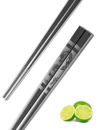 304 Stainless Steel Dragon Pattern Chopsticks, 1 Pair/4 Pairs,School Supplies