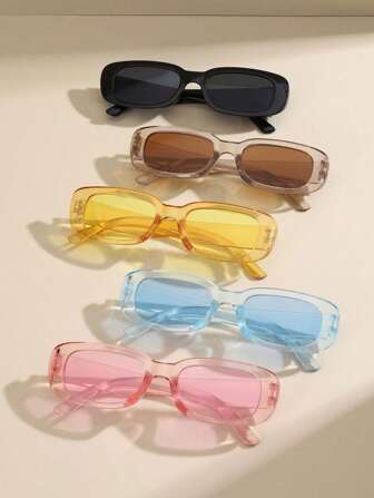 5 件女士方形个性化街头风格眼镜，奢华时尚沙滩眼镜，多色可选，适合日常生活、海滩度假、户外旅行装饰，适合夏季海滩度假、户外、旅行