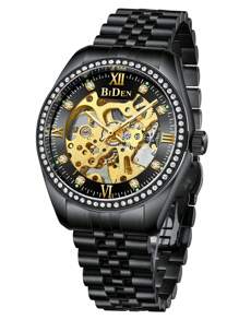 BIDEN 1 件男士腕表，自动机械商务休闲腕表，防水夜光不锈钢表带，男士钻石镂空腕表 - 均碼 - 查看 14