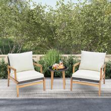 GOFLAME 3 Piece Patio Conversation Set Wicker Chair & Side Table Set W/ Soft Cushions - White - View 7